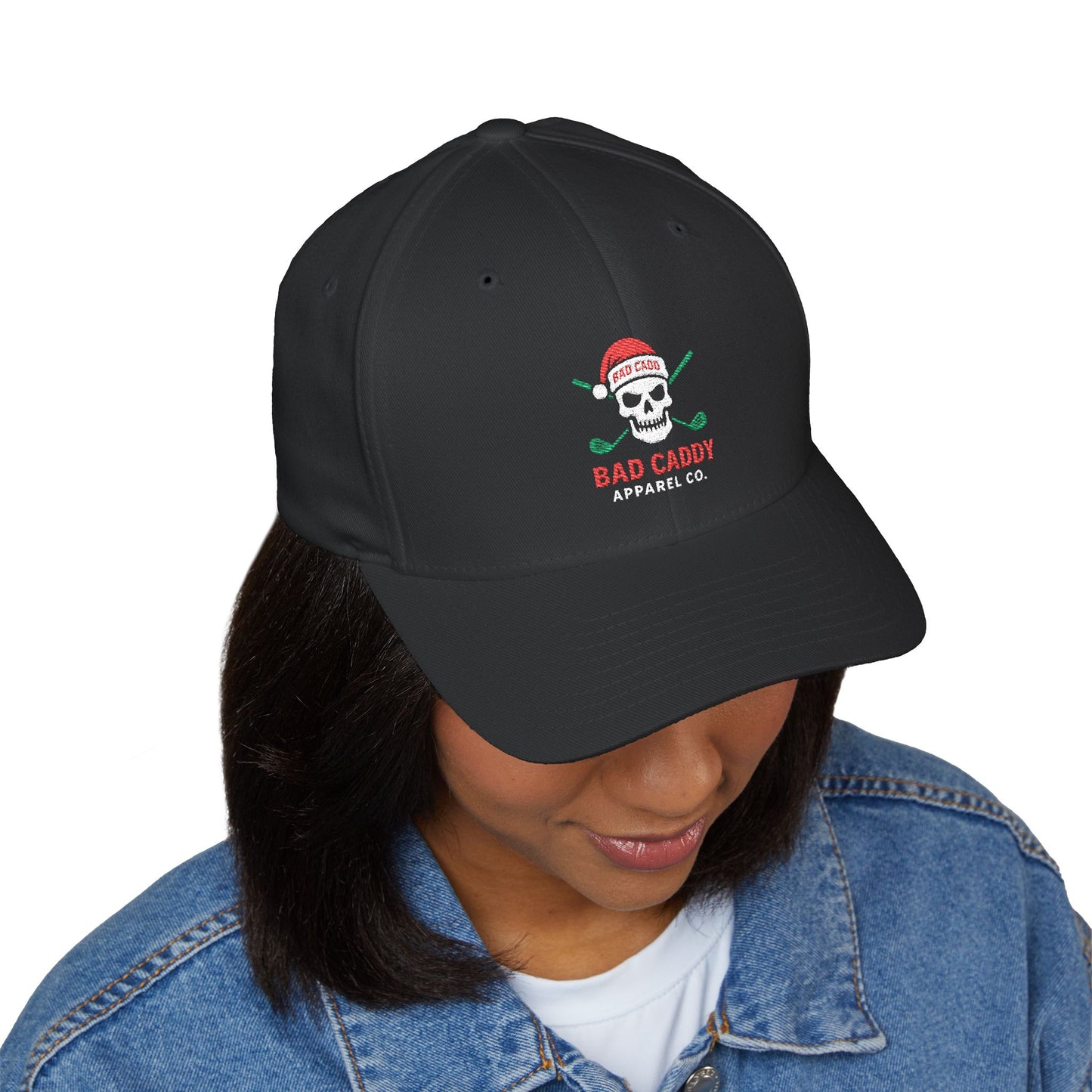 Skull Cap — 'Bad Caddy Apparel Co.' Embroidered Hat (Holiday Skull & Santa Hat)