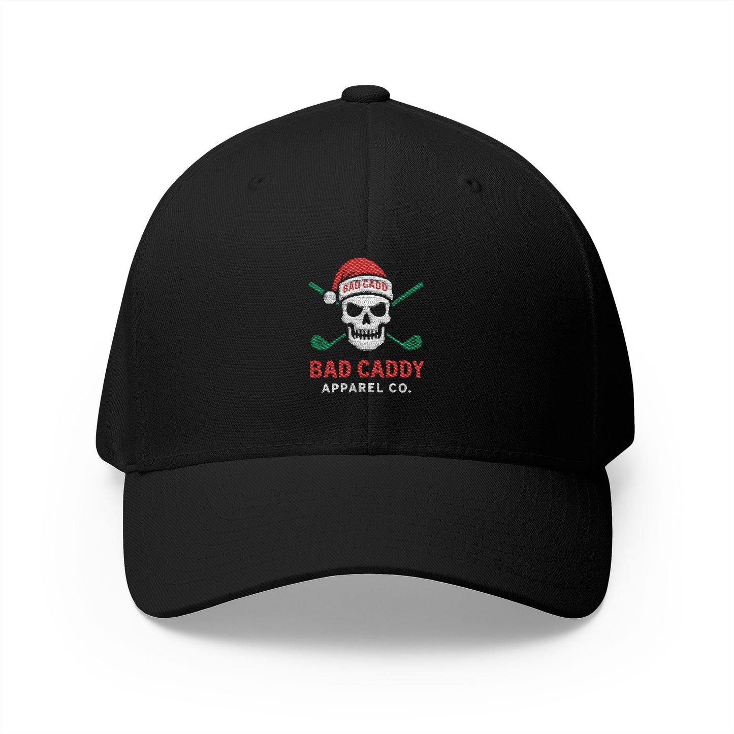 Skull Cap — 'Bad Caddy Apparel Co.' Embroidered Hat (Holiday Skull & Santa Hat)