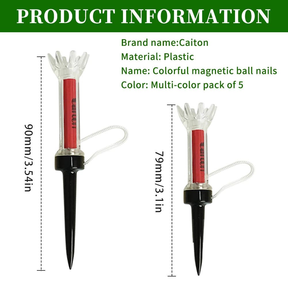 Caiton 5pcs Golf Tee,With Magnetic Plastic Golf Tee, Two Sizes (79mm/90mm), 360degree Bounce New Gift,Golf Training Practice