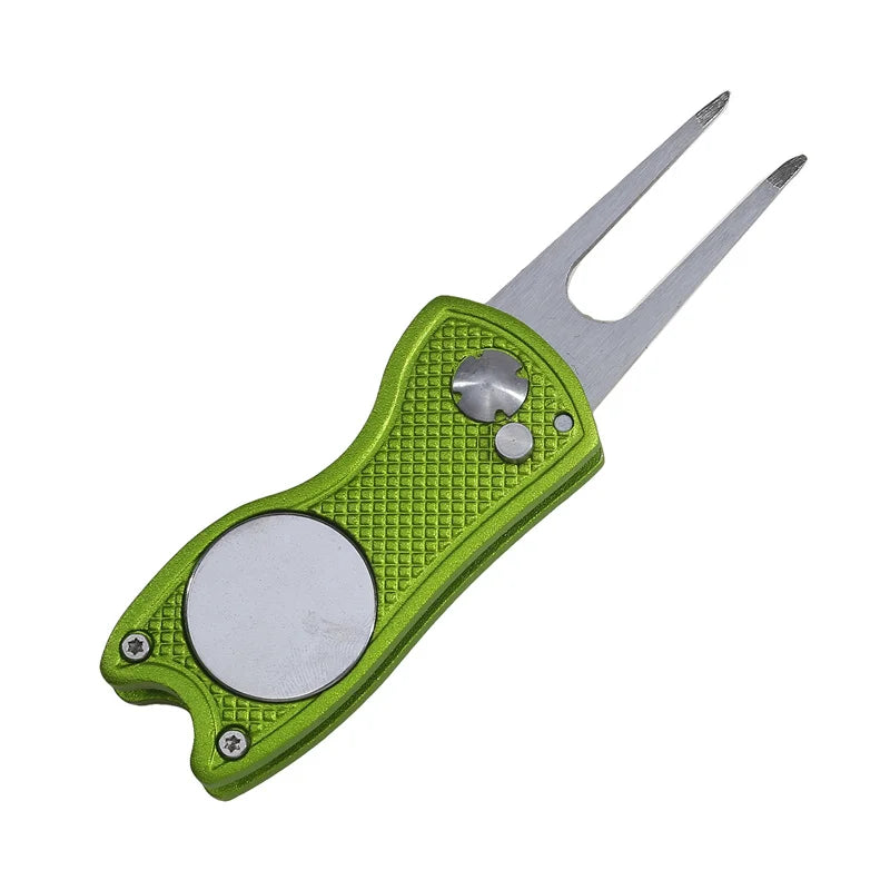 1pc Foldable Golf Divot Repair Tool with Golf Ball Tool Pitch Groove Cleaner Golf Accessories Putting Green Fork Training Aids