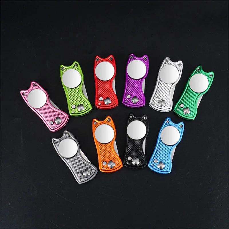 1pc Foldable Golf Divot Repair Tool with Golf Ball Tool Pitch Groove Cleaner Golf Accessories Putting Green Fork Training Aids